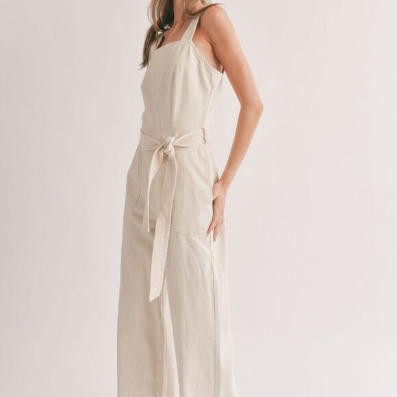 Women's Cotton Denim Overalls | Oatmeal - Picture 5 of 5